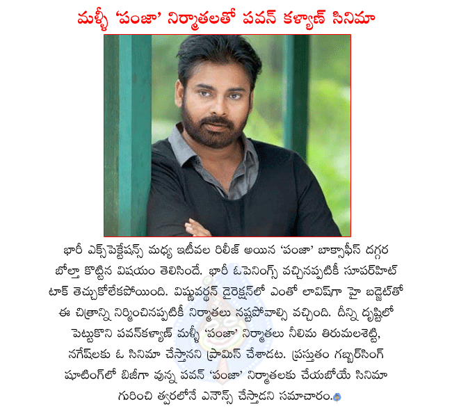 pawan kalyan movie panjaa,pawan kalyan doing another film with panjaa producers,pawan kalyan busy with gabbar singh,gabbar singh director harish shankar,sruthi haasan with pawan kalyan in panjaa  pawan kalyan movie panjaa, pawan kalyan doing another film with panjaa producers, pawan kalyan busy with gabbar singh, gabbar singh director harish shankar, sruthi haasan with pawan kalyan in panjaa